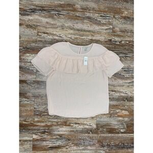 Women's Loft Pink Light Weight Ruffle Blouse Shirt Size Large New With Tags